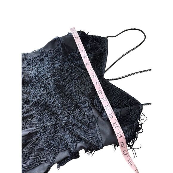 Vintage Inspired Black Fringe Maxi evening Gown With Rhinestone Straps - Picture 10 of 12